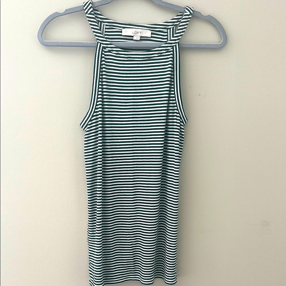 LOFT Green and White Striped Tank Top